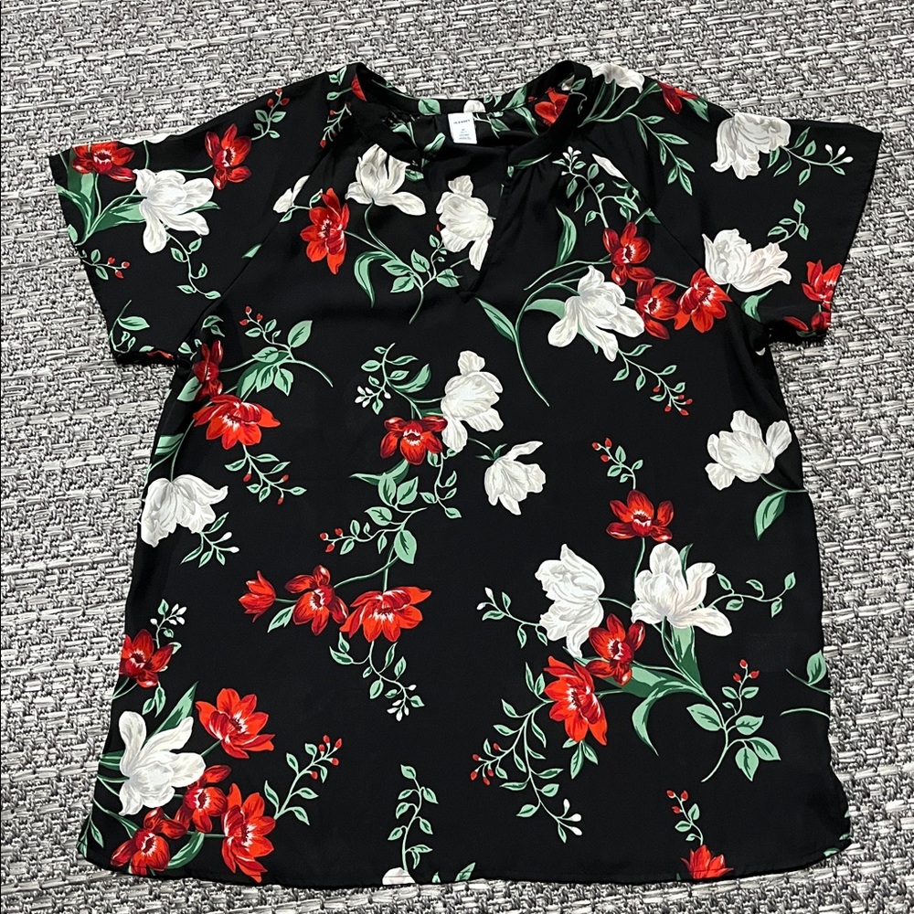 Old Navy | Black Floral V-Neck Blouse